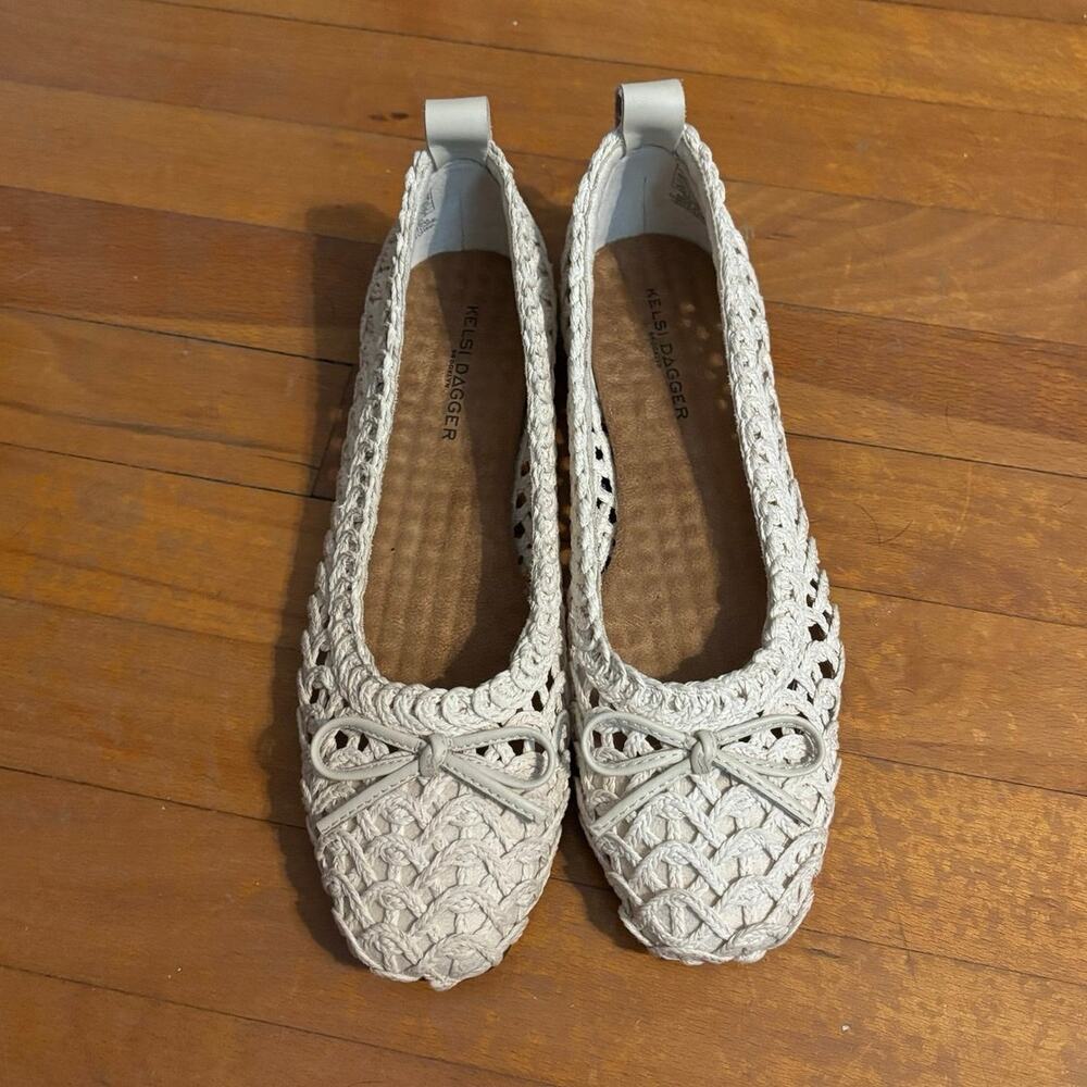 Kelsi Dagger Brooklyn Size 7.5 Frankie Flats Textured Crochet Cream